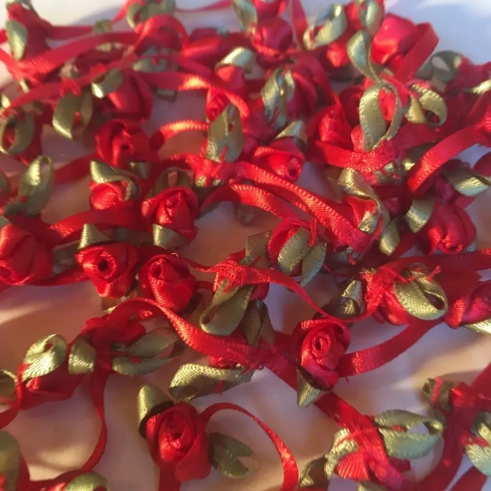 RED SATIN Ribbon with Roses